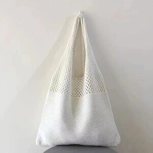 White Minimalist Mesh and Fabric Tote